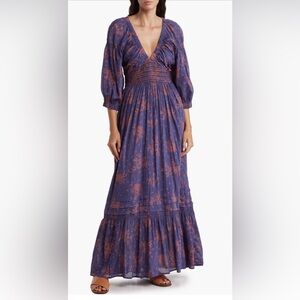 FREE PEOPLE GOLDEN HOUR SMOCKED COTTON MAXI DRESS NWOT MEDIUM